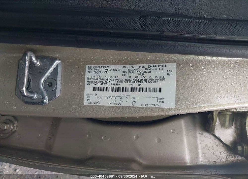 2018 FORD ESCAPE S VIN: 1FMCU0F7XJUA88566