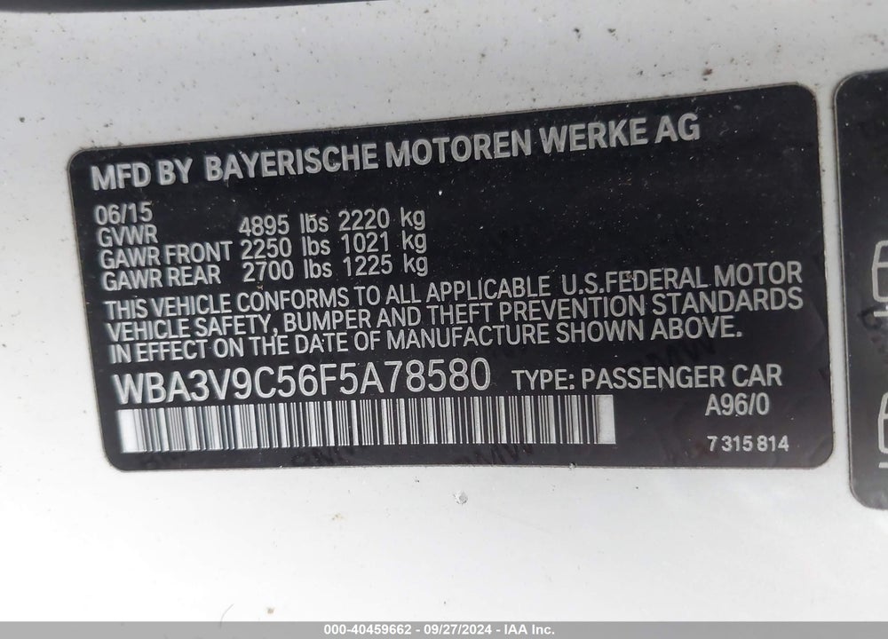 2015 BMW 428I XDRIVE VIN: WBA3V9C56F5A78580