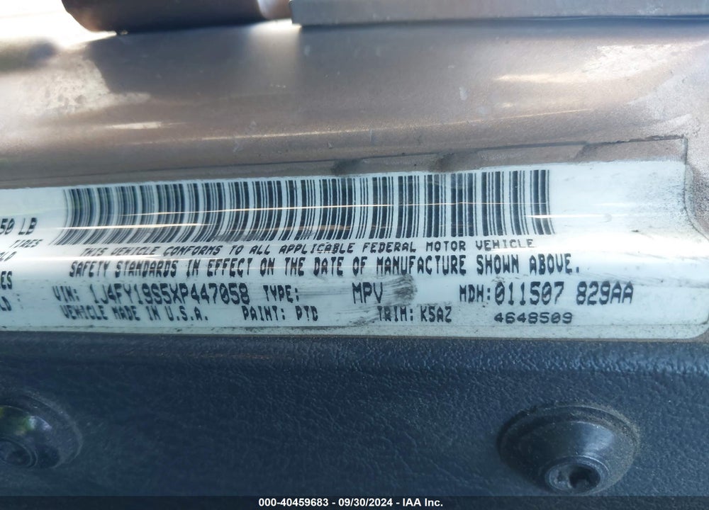 1999 JEEP WRANGLER SPORT VIN: 1J4FY19S5XP447058