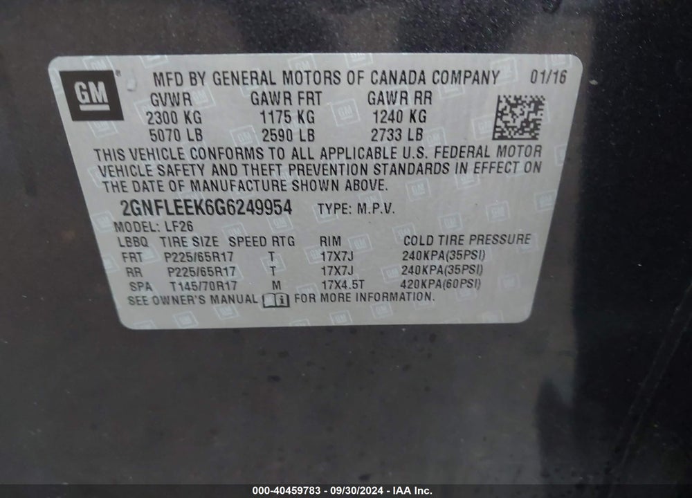2016 CHEVROLET EQUINOX LS VIN: 2GNFLEEK6G6249954