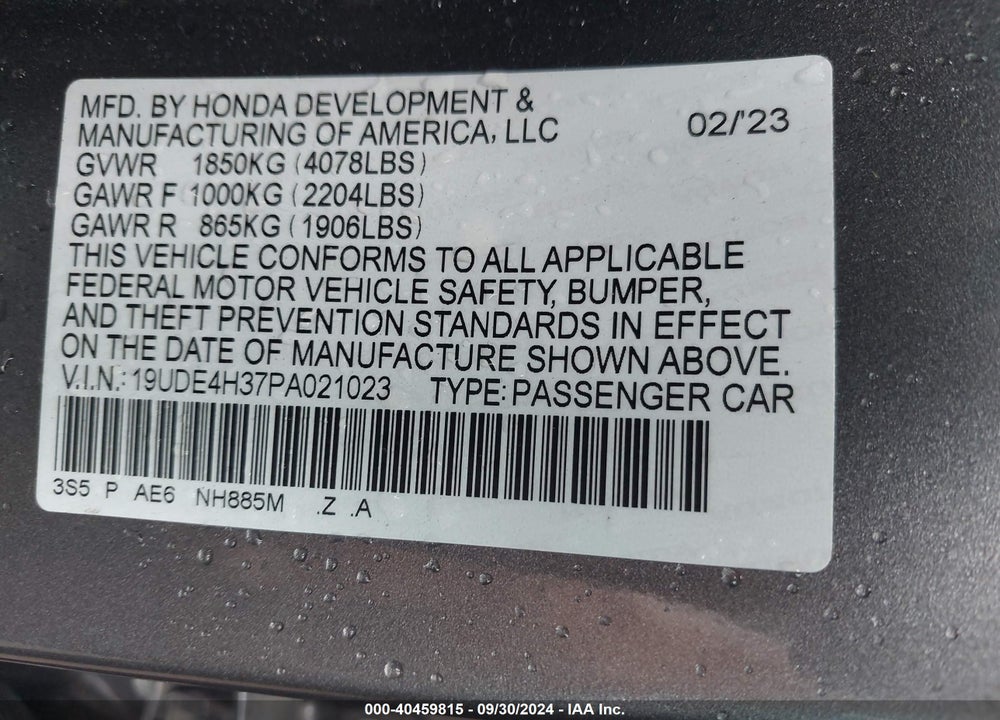 2023 ACURA INTEGRA A-SPEC VIN: 19UDE4H37PA021023