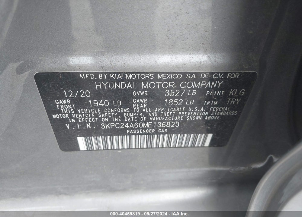 2021 HYUNDAI ACCENT SE VIN: 3KPC24A60ME136823