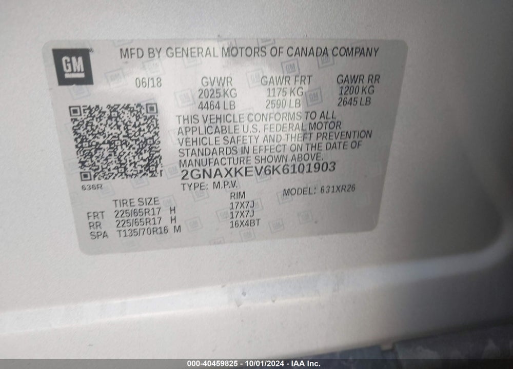2019 CHEVROLET EQUINOX LT VIN: 2GNAXKEV6K6101903