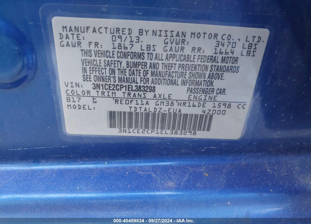 2014 NISSAN VERSA NOTE SV VIN: 3N1CE2CP1EL383298