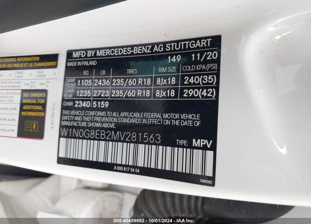 2021 MERCEDES-BENZ GLC 300 4MATIC SUV VIN: W1N0G8EB2MV281563