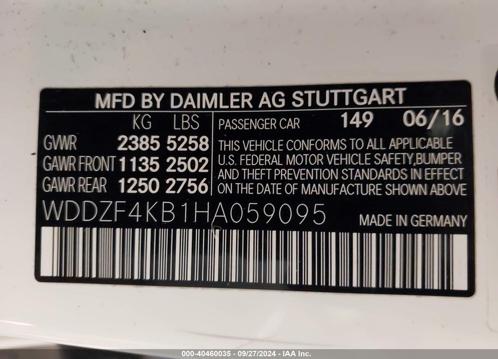 2017 MERCEDES-BENZ E 300 4MATIC VIN: WDDZF4KB1HA059095