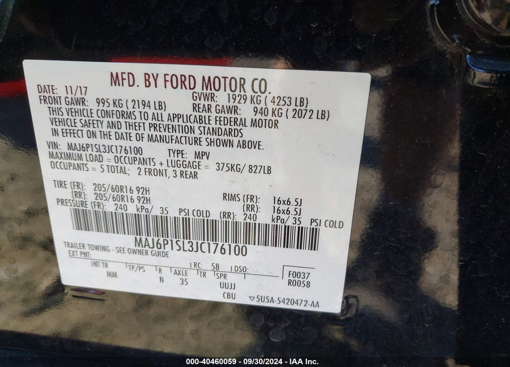 2018 FORD ECOSPORT S VIN: MAJ6P1SL3JC176100