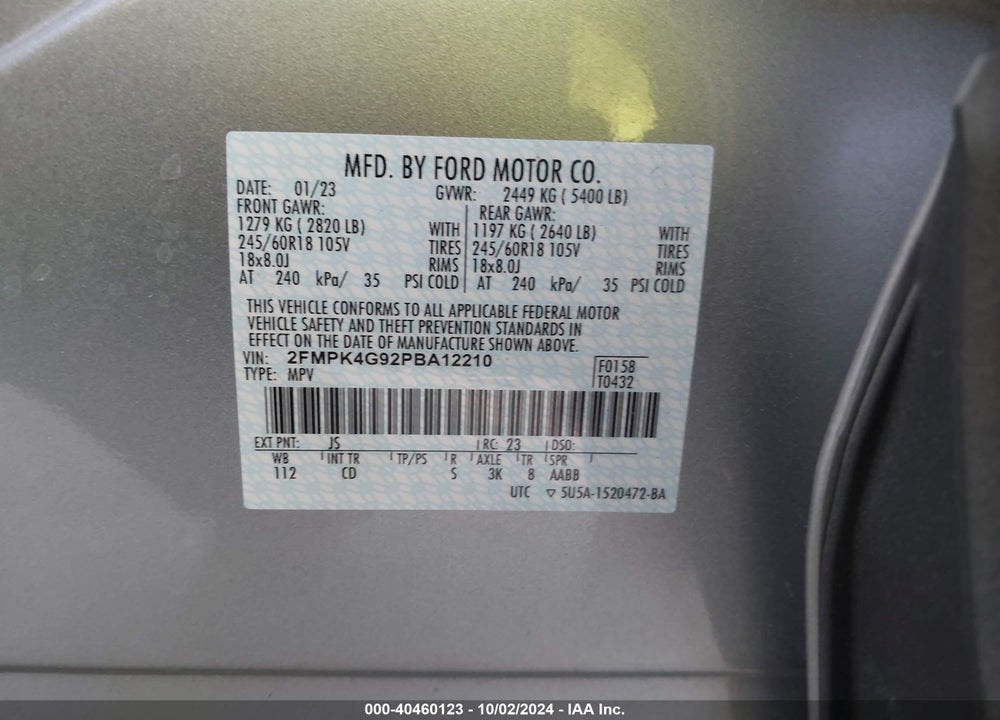 2023 FORD EDGE SE VIN: 2FMPK4G92PBA12210