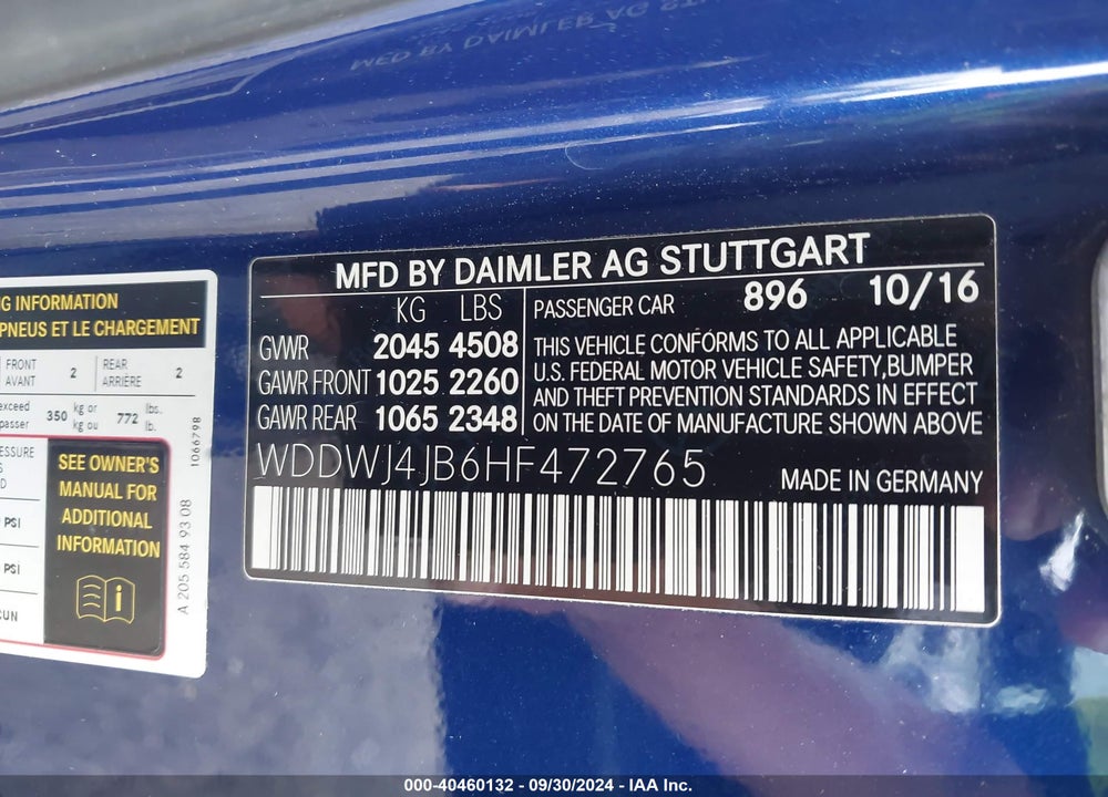 2017 MERCEDES-BENZ C 300 VIN: WDDWJ4JB6HF472765