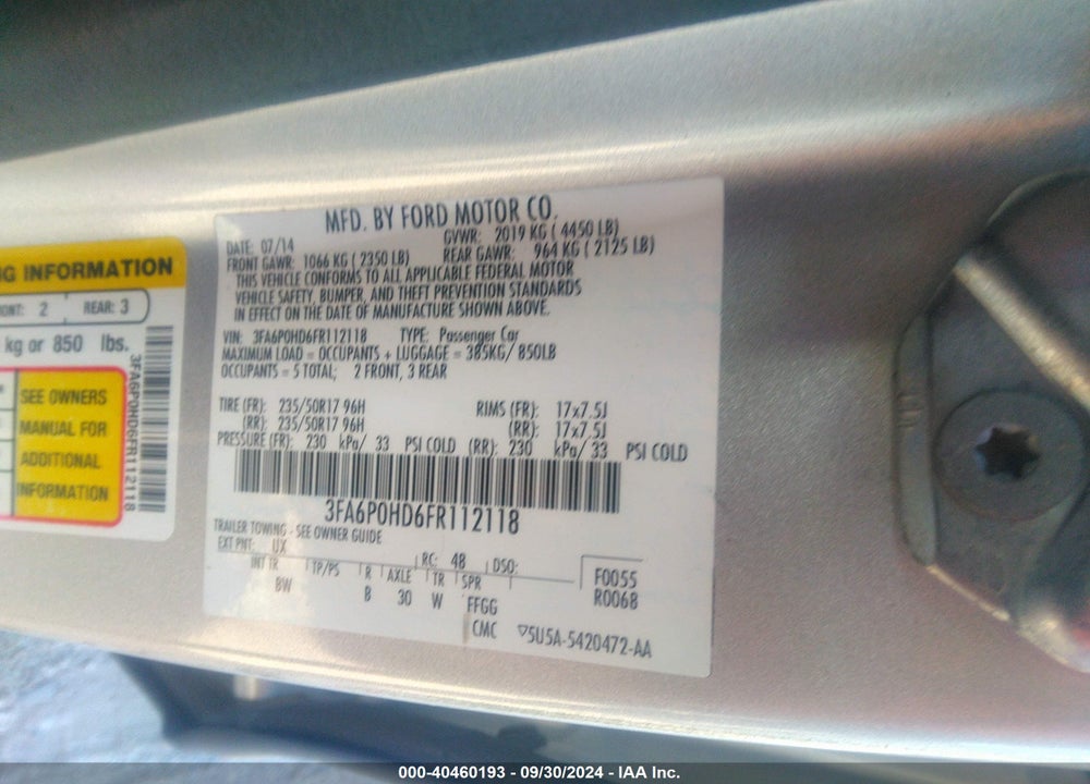2015 FORD FUSION SE VIN: 3FA6P0HD6FR112118