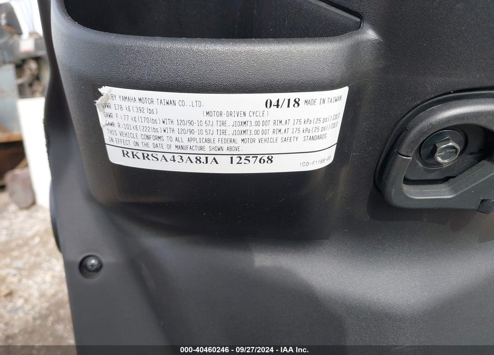 2018 YAMAHA YW50 F VIN: RKRSA43A8JA125768