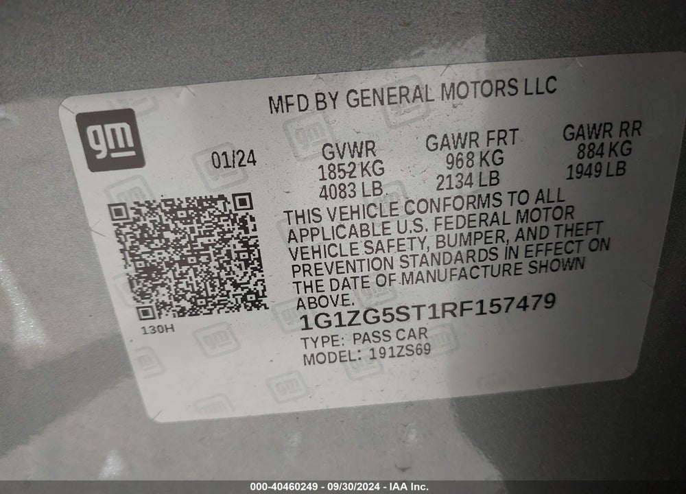 2024 CHEVROLET MALIBU FWD RS VIN: 1G1ZG5ST1RF157479