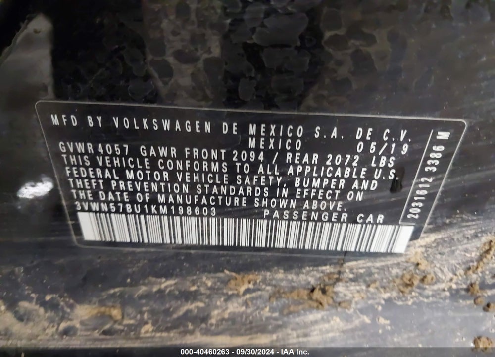 2019 VOLKSWAGEN JETTA 1.4T S VIN: 3VWN57BU1KM198603