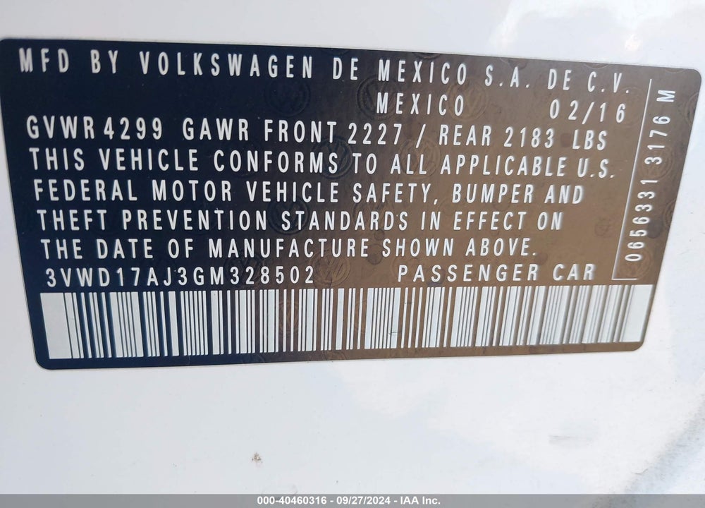 2016 VOLKSWAGEN JETTA 1.8T SPORT VIN: 3VWD17AJ3GM328502