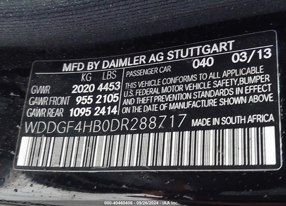 2013 MERCEDES-BENZ C 250 LUXURY/SPORT VIN: WDDGF4HB0DR288717