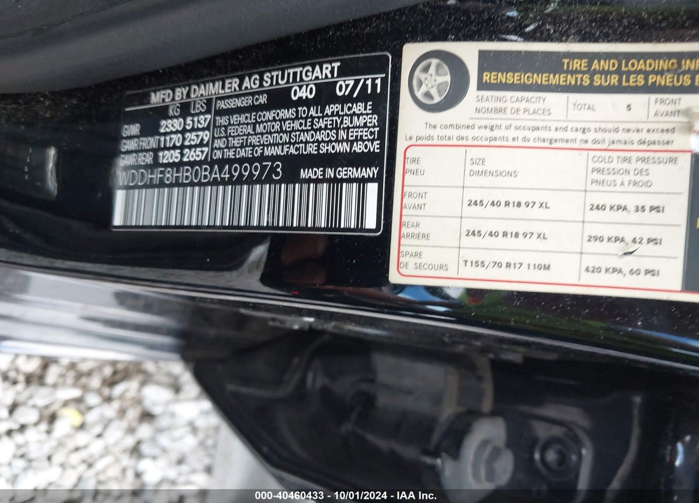 2011 MERCEDES-BENZ E 350 4MATIC VIN: WDDHF8HB0BA499973