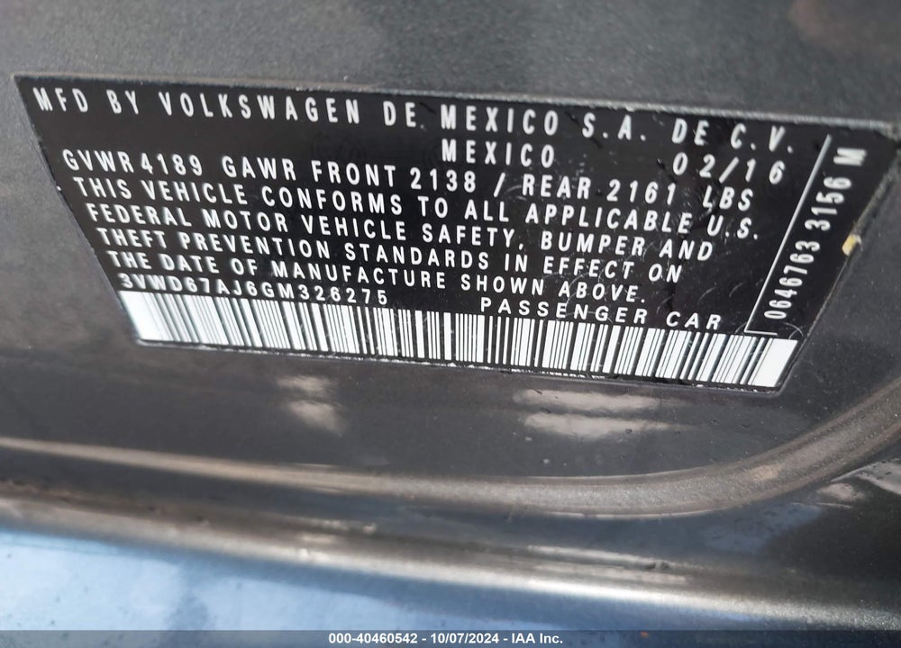 2016 VOLKSWAGEN JETTA 1.4T SE VIN: 3VWD67AJ6GM326275