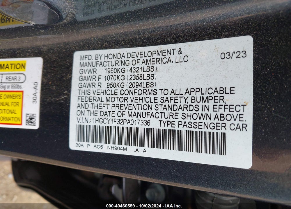 2023 HONDA ACCORD EX VIN: 1HGCY1F32PA017336