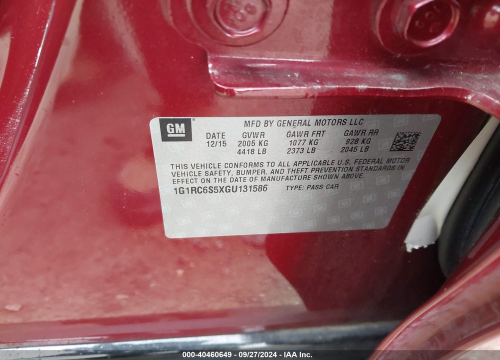 2016 CHEVROLET VOLT LT VIN: 1G1RC6S5XGU131586