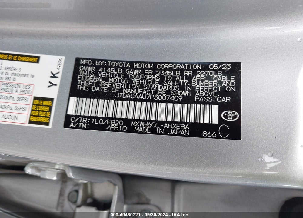 2023 TOYOTA PRIUS LE VIN: JTDACAAU7P3007409