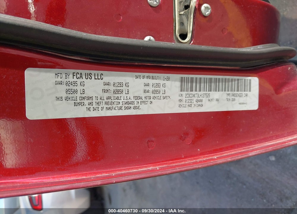 2020 DODGE CHARGER POLICE AWD VIN: 2C3CDXKT3LH127525