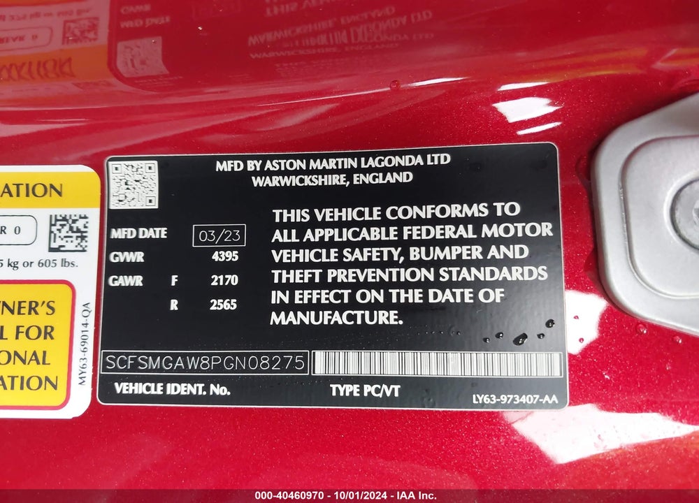 2023 ASTON MARTIN VANTAGE VIN: SCFSMGAW8PGN08275