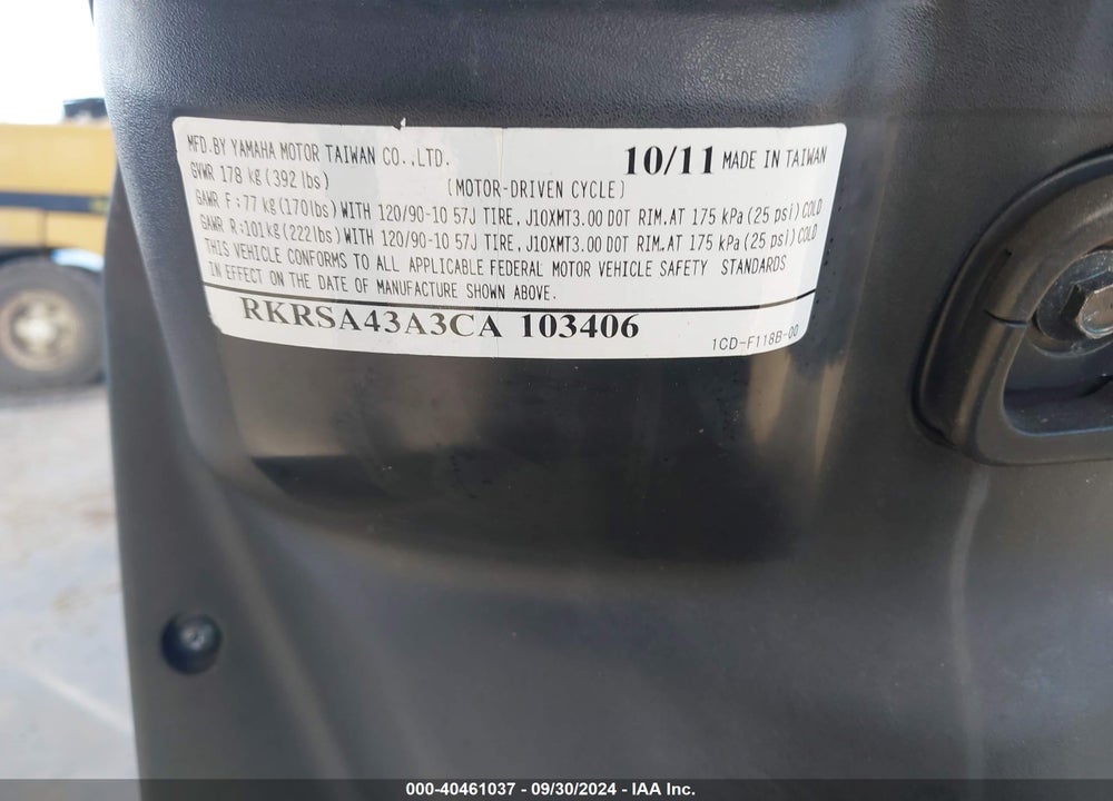 2012 YAMAHA YW50 F VIN: RKRSA43A3CA103406
