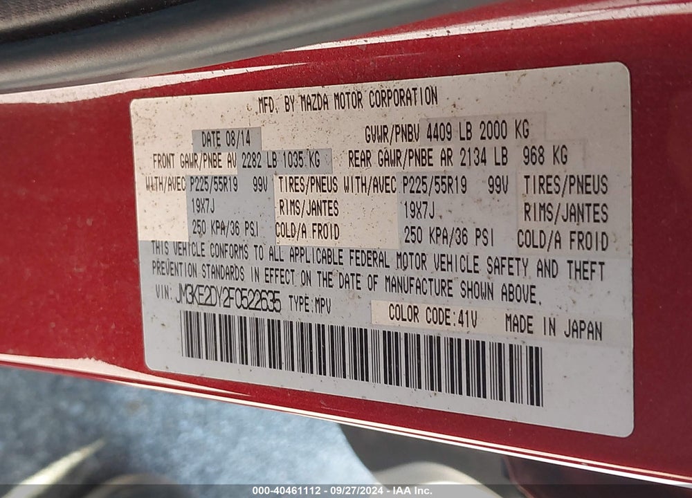 2015 MAZDA CX-5 GRAND TOURING VIN: JM3KE2DY2F0522635