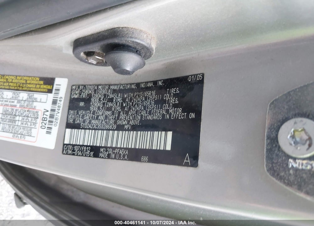 2005 TOYOTA SIENNA LE VIN: 5TDZA23C35S286839