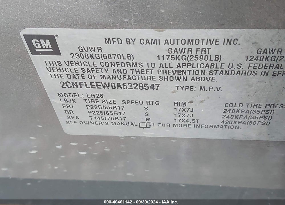 2010 CHEVROLET EQUINOX LT VIN: 2CNFLEEW0A6228547