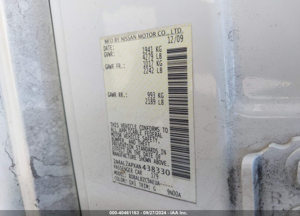 2010 NISSAN ALTIMA 2.5 S VIN: 1N4AL2APXAN438330