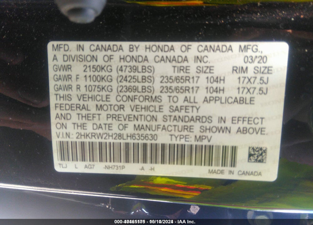 2020 HONDA CR-V AWD LX VIN: 2HKRW2H28LH635630