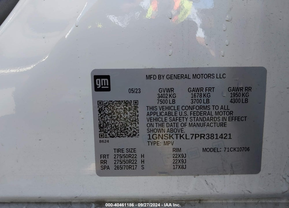 2023 CHEVROLET TAHOE 4WD HIGH COUNTRY VIN: 1GNSKTKL7PR381421