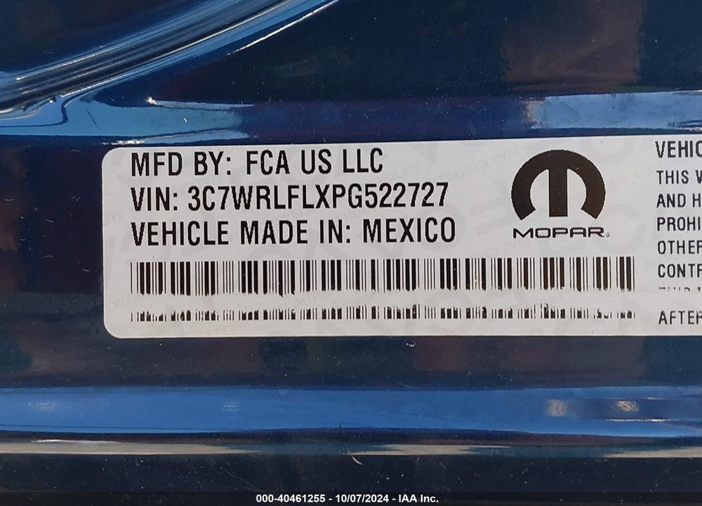 2023 RAM 4500 CHASSIS TRADESMAN/SLT/LAIE/LIMITED VIN: 3C7WRLFLXPG522727
