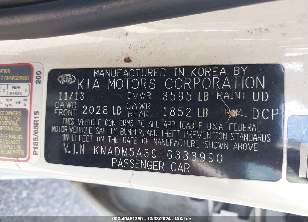 2014 KIA RIO LX VIN: KNADM5A39E6333990
