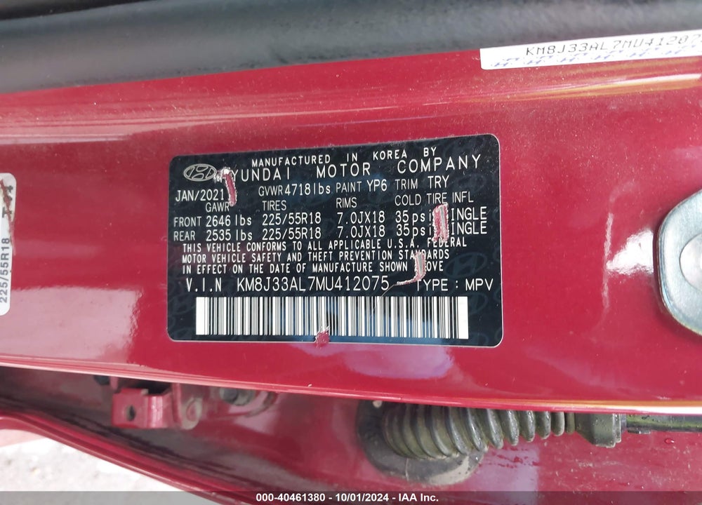 2021 HYUNDAI TUCSON ULTIMATE VIN: KM8J33AL7MU412075
