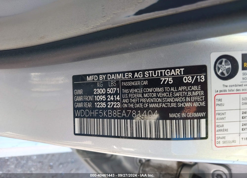 2014 MERCEDES-BENZ E 350 VIN: WDDHF5KB8EA781404