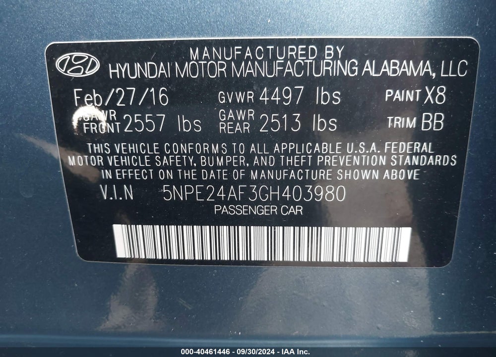 2016 HYUNDAI SONATA VIN: 5NPE24AF3GH403980