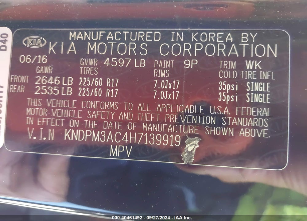 2017 KIA SPORTAGE LX VIN: KNDPM3AC4H7139919