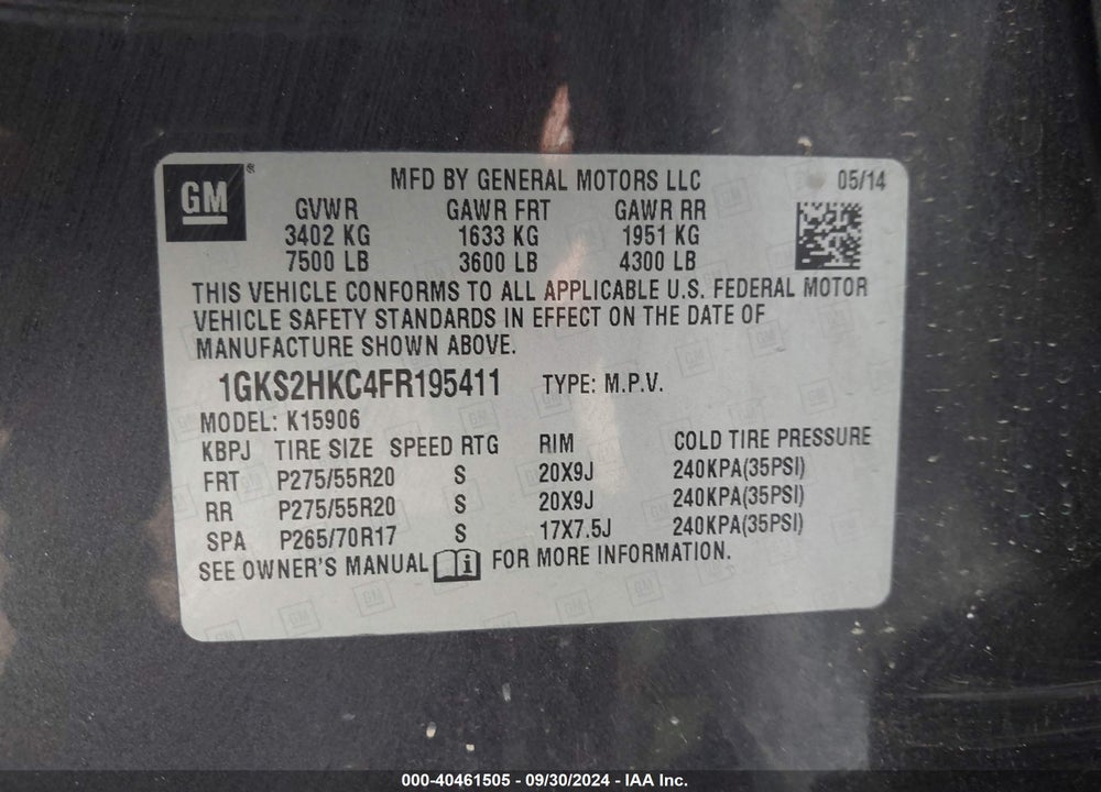 2015 GMC YUKON XL 1500 SLT VIN: 1GKS2HKC4FR195411