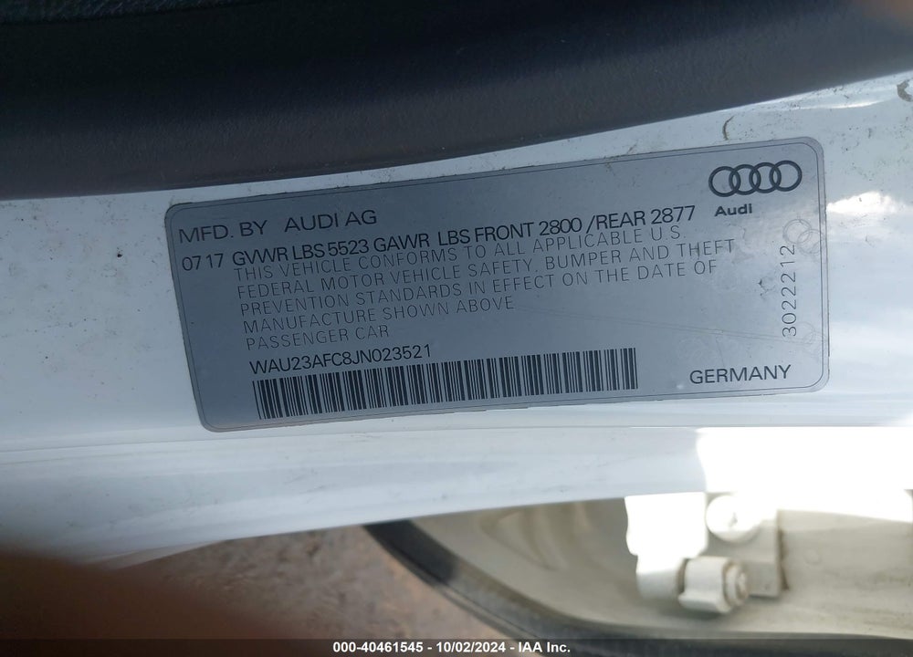 2018 AUDI A7 3.0T PREMIUM PLUS VIN: WAU23AFC8JN023521