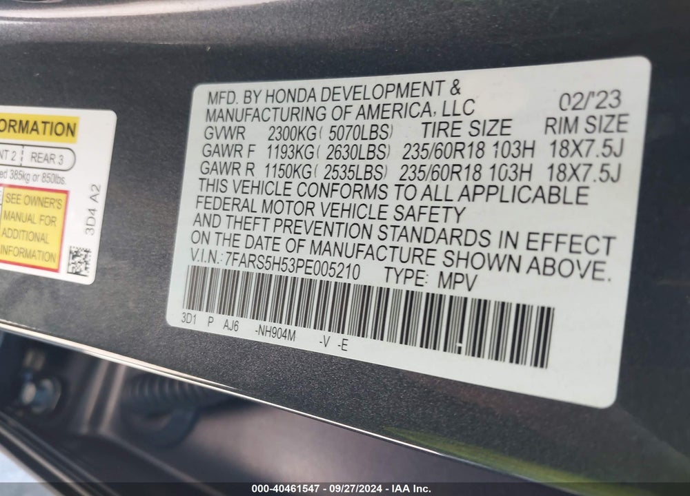 2023 HONDA CR-V HYBRID SPORT VIN: 7FARS5H53PE005210