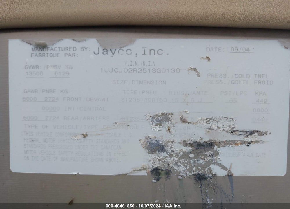 2005 JAYCO DESIGNER 31RLTS VIN: 1UJCJ02R251SG0130