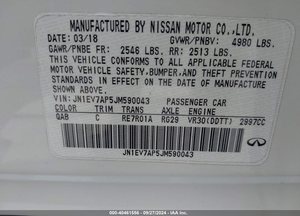 2018 INFINITI Q50 3.0T LUXE VIN: JN1EV7AP5JM590043