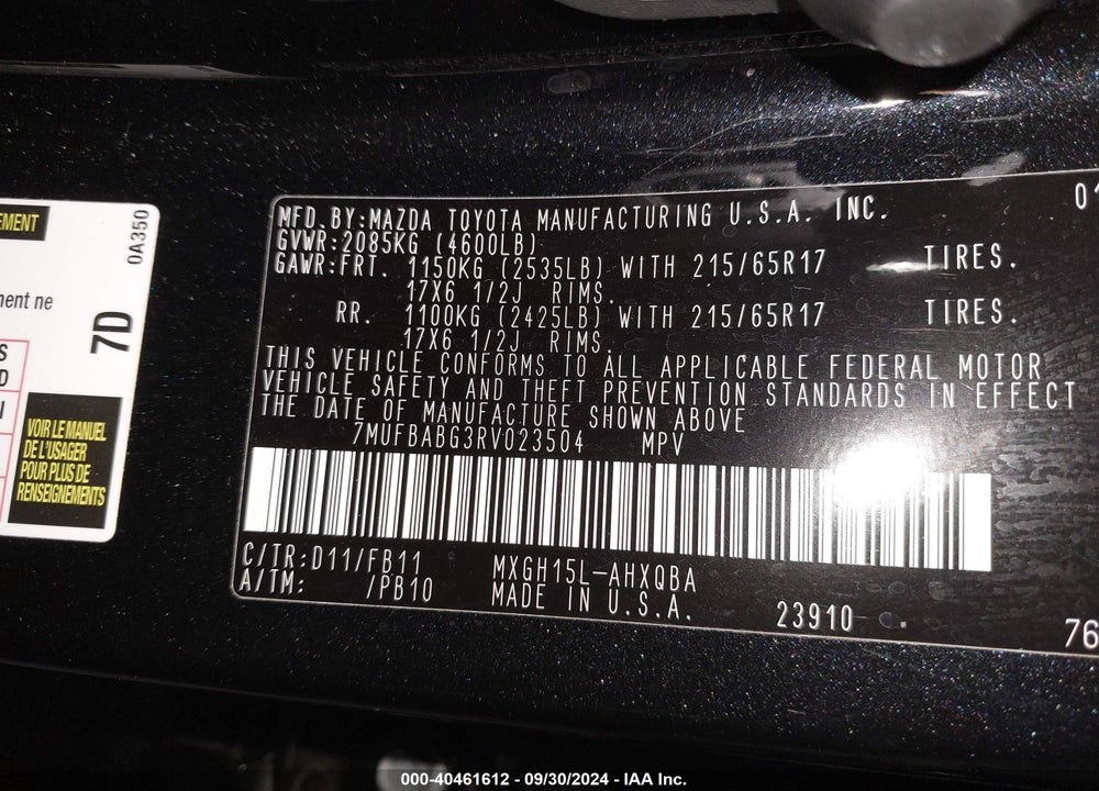 2024 TOYOTA COROLLA CROSS HYBRID S VIN: 7MUFBABG3RV023504