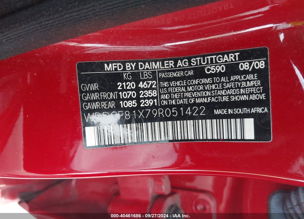 2009 MERCEDES-BENZ C 300 LUXURY 4MATIC/SPORT 4MATIC VIN: WDDGF81X79R051422