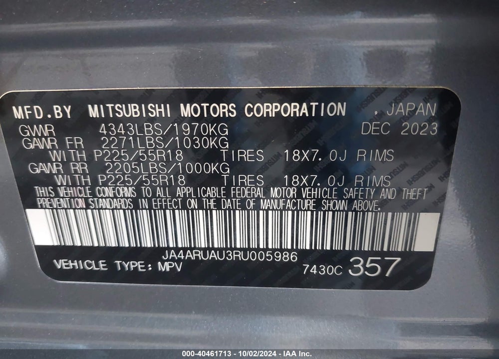 2024 MITSUBISHI OUTLANDER SPORT 2.0 ES AWC VIN: JA4ARUAU3RU005986