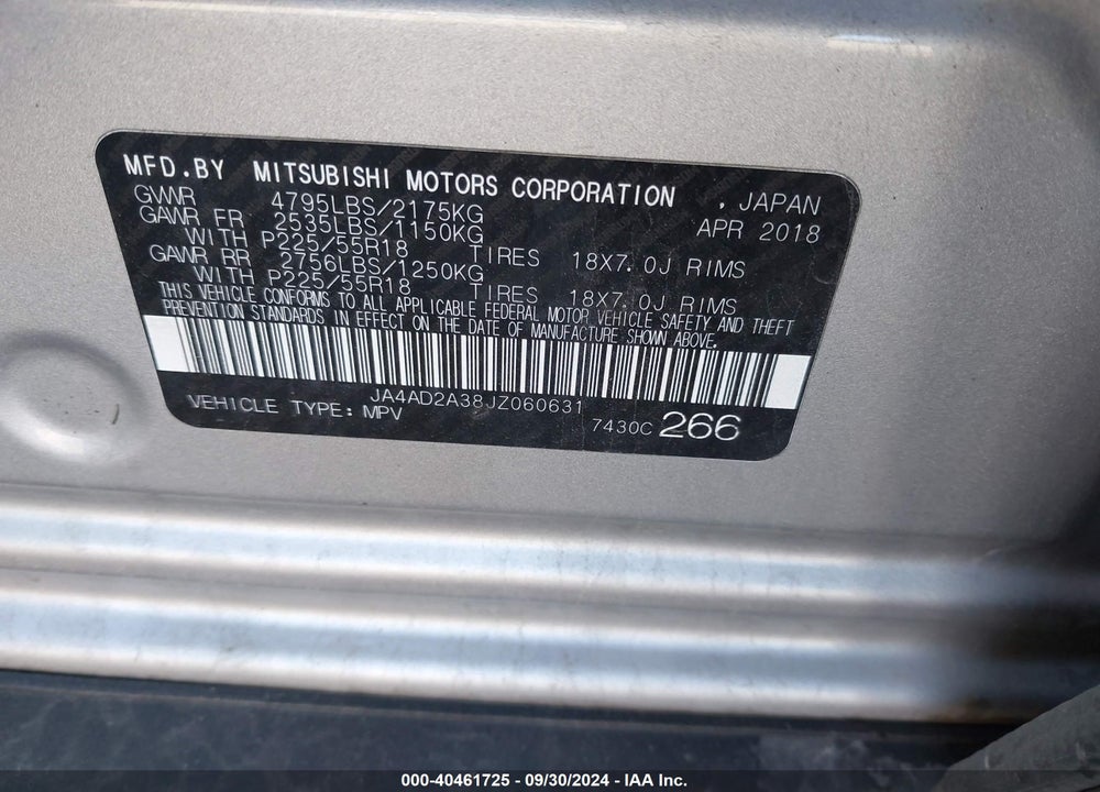 2018 MITSUBISHI OUTLANDER ES VIN: JA4AD2A38JZ060631