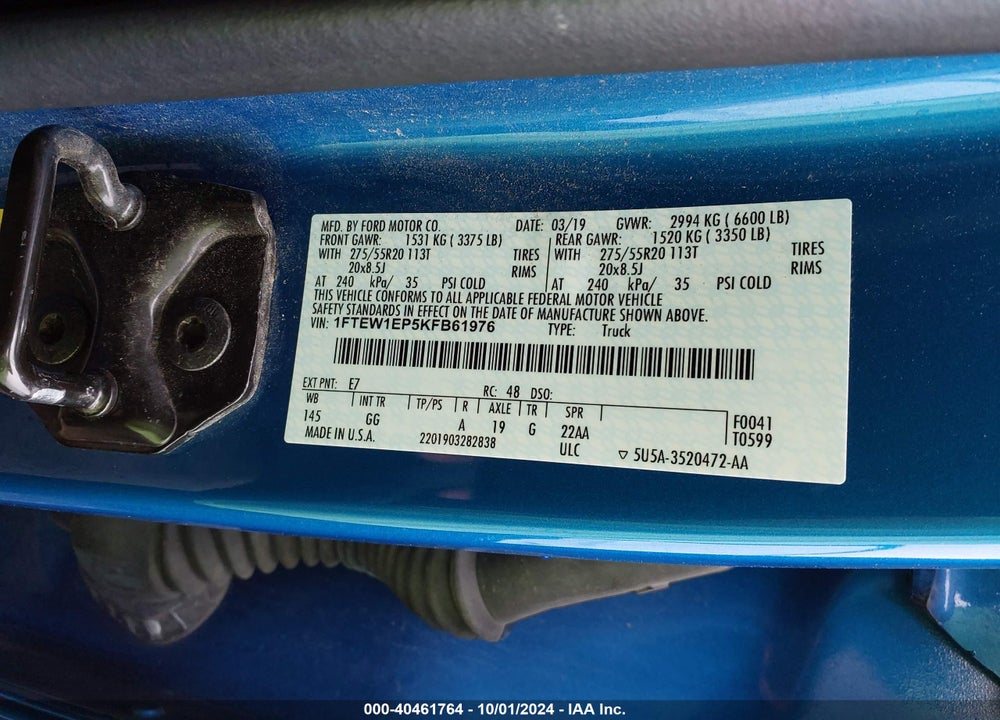 2019 FORD F-150 XL VIN: 1FTEW1EP5KFB61976