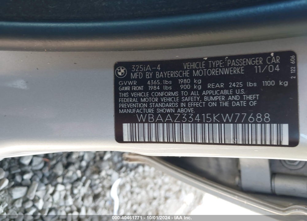 2005 BMW 325I VIN: WBAAZ33415KW77688